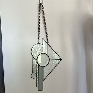 Geometric Mid Century Style Stained Glass Hanging Art Piece